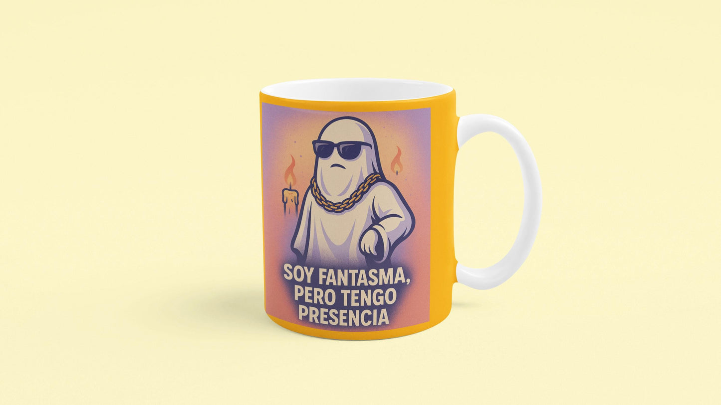 Ghost Design 11oz Mug, Halloween Funny Urban Style Emotional Mug, Powerful Phrase Soft Edge Mug, Pastel Background Mug, Taza Con Diseño De