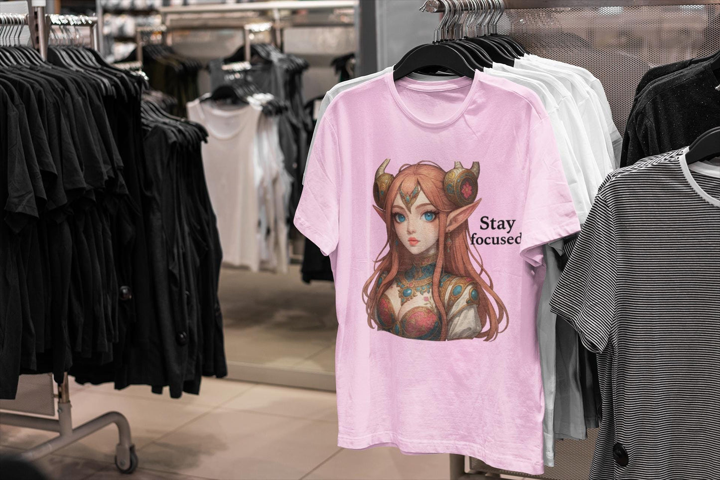 Fantasy-Themed Unisex T-Shirt: Stay Focused, Casual Wear, Gamer Gift, Anime Merchandise, Unique Fashion