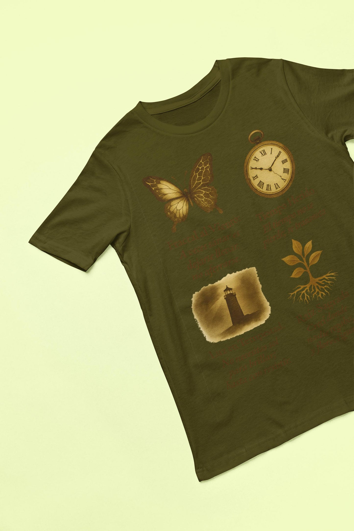 Butterfly Clock T Shirt, Symbolic Art Tee, Resilience & Healing Shirt, Unisex Gift, Vintage Nature Aesthetic, Emotional Design